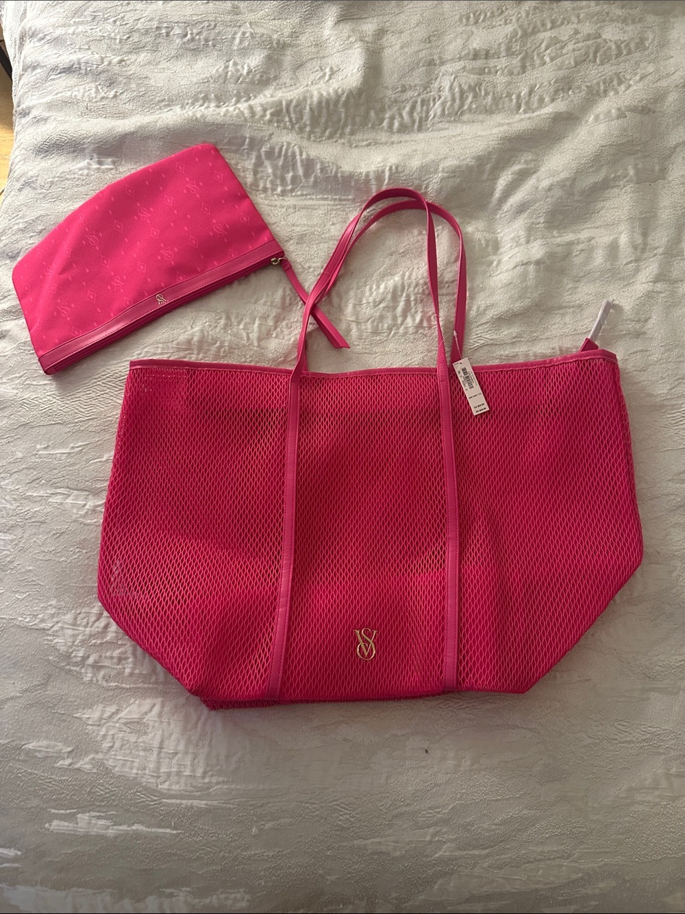 Victoria’s Secret Hot Pink Mesh Tote with Matching Pouch - Women Bags - Picture 2 of 6